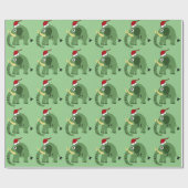 Grappig groen kerstfeest in Santa Hat Cadeaupapier (Vlak)