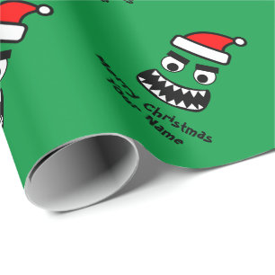 Grappig groen monster kinderkerst inpakpapier