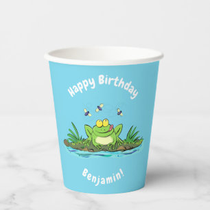 Grappig groene kikker met flies cartoon illustrati papieren bekers