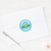 Grappig groene kikker met flies cartoon illustrati ronde sticker (Envelop)