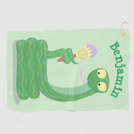 Grappig groene slang met maraca-cartoon golfhanddoek (Horizontaal)