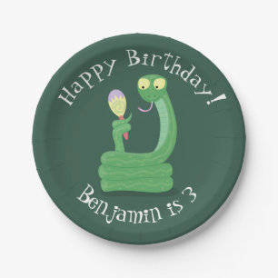 Grappig groene slang met maraca-cartoon papieren bordje