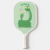 Grappig groene slang met maraca-cartoon pickleball paddle (Voorkant)