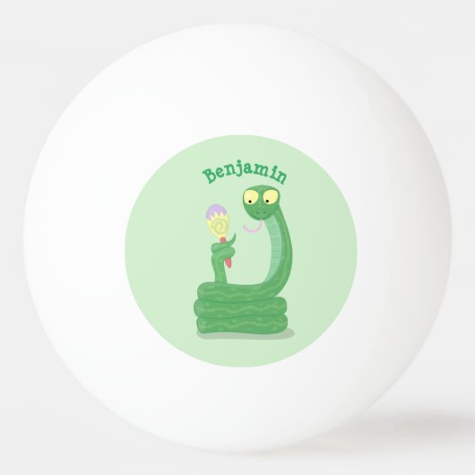 Grappig groene slang met maraca-cartoon pingpongballen (Achterkant)