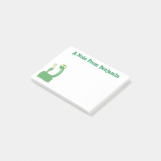 Grappig groene slang met maraca-cartoon post-it® notes (Schuin)