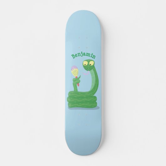 Grappig groene slang met maraca-cartoon skateboard (Voorkant)