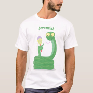 Grappig groene slang met maraca-cartoon t-shirt