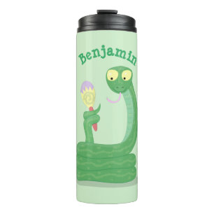 Grappig groene slang met maraca-cartoon thermosbeker