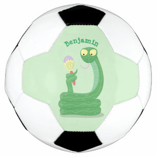 Grappig groene slang met maraca-cartoon voetbal