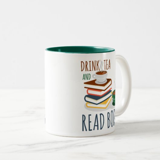 Grappig groene witte Mok - Drink thee en leest boe (Voorkant rechts)