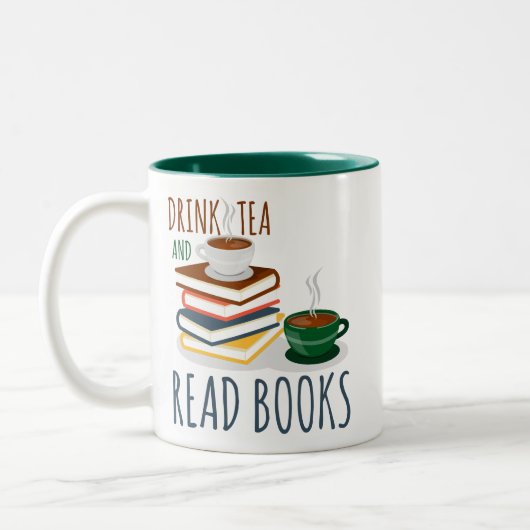 Grappig groene witte Mok - Drink thee en leest boe (Links)