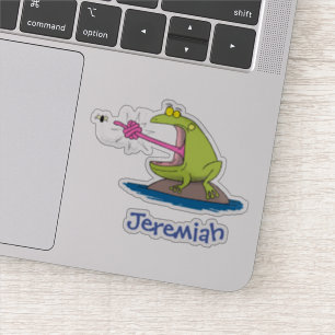 Grappig grote groene kikker met vliegende cartoon  sticker