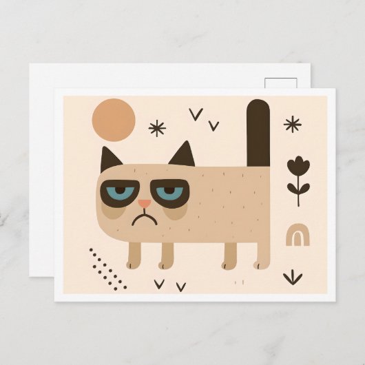 Grappig Grumpy Cat Design, minimalistisch Scandina Briefkaart (Voorkant / Achterkant)