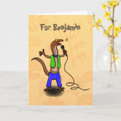 Grappig hagedis met cartoon van microfoon kaart (Gele Bloem)