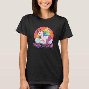 grappig hail Satan eenhoorn tekst humor happy jo T-shirt