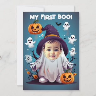 Grappig Halloween baby spook zet gezicht in het ga Kaart