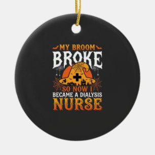 Grappig Halloween Dialyse Verpleegster Heks Bezem  Keramisch Ornament