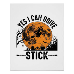 Grappig Halloween Drive Stick Heks Vintage Shirt D Perfect Poster