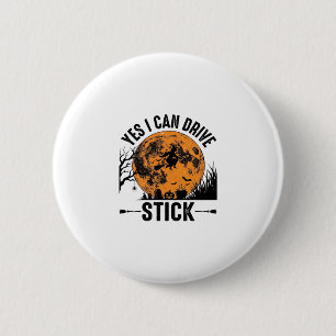 Grappig Halloween Drive Stick Heks Vintage T-shirt Ronde Button 5,7 Cm