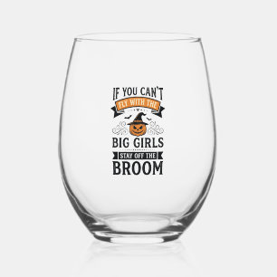 Grappig Halloween Grote Meisjes Bezem Vintage Shir Wijnglas Zonder Voet