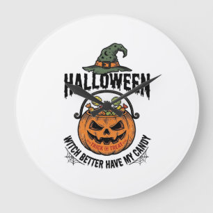 Grappig Halloween Heks Snoep Pompoen Shirt Ontwerp Grote Klok