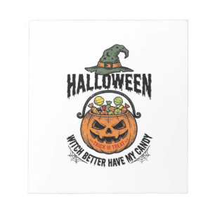 Grappig Halloween Heks Snoep Pompoen Shirt Ontwerp Notitieblok