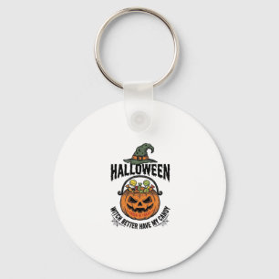 Grappig Halloween Heks Snoep Pompoen Shirt Ontwerp Sleutelhanger