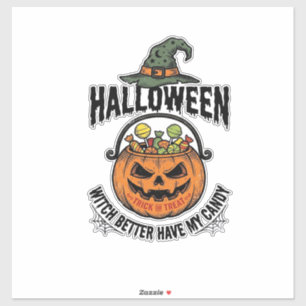 Grappig Halloween Heks Snoep Pompoen Shirt Ontwerp Sticker
