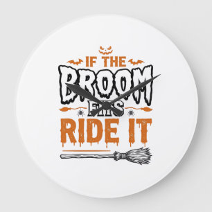 Grappig Halloween Heksenbezem Vintage Shirt Ontwer Grote Klok