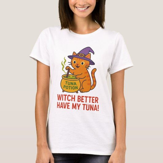 Grappig Halloween Kat Heks T-Shirt  (Voorkant)
