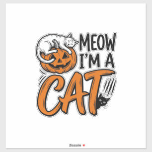 Grappig Halloween Kat Pompoen Typografie Shirt Ont Sticker