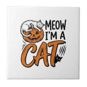 Grappig Halloween Kat Pompoen Typografie Shirt Ont Tegeltje