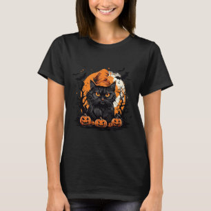 Grappig Halloween kattenkostuum pompoen kat zwarte T-shirt