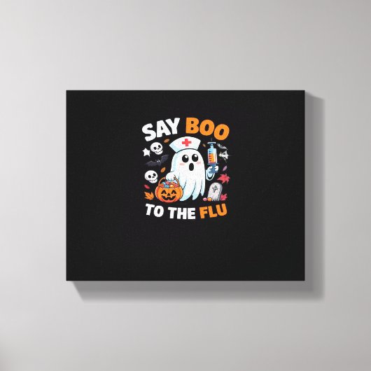 Grappig Halloween Nurse Ghost T-Shirt - "Zeg Boo t Canvas Afdruk (Voorkant)