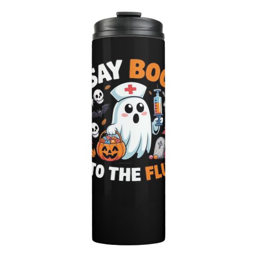 Grappig Halloween Nurse Ghost T-Shirt - "Zeg Boo t Thermosbeker (Voorkant)