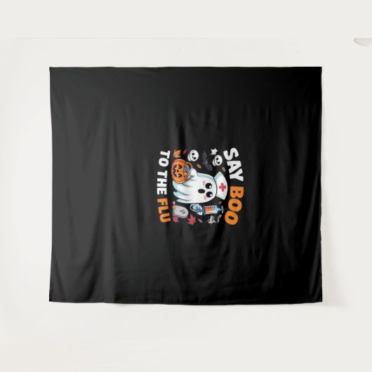 Grappig Halloween Nurse Ghost T-Shirt - "Zeg Boo t Wandkleed (Voorkant (horizontaal))