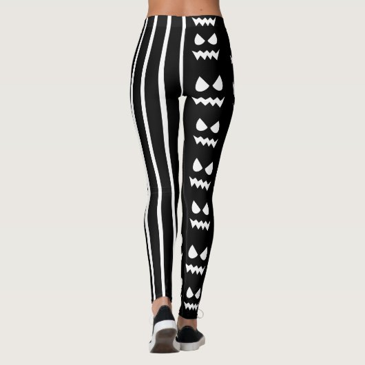 Grappig Halloween Scary Pumpkin Gezicht Zwart Wit Leggings (Achterkant)