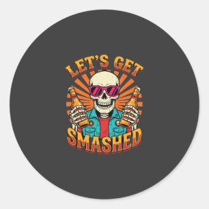 Grappig Halloween Skelet Bier Gebroken Design_1 Ronde Sticker