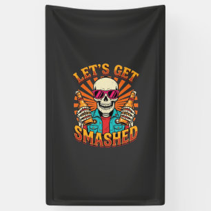 Grappig Halloween Skelet Bier Gebroken Design_1 Spandoek