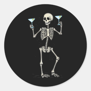 Grappig Halloween Skelet Drink Martini Tail Ronde Sticker