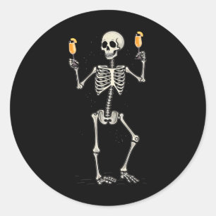 Grappig Halloween-skelet drinkt Peach Bellini Ta Ronde Sticker