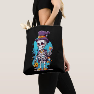 Grappig Halloween-skelet met hoge hoed Draagtas