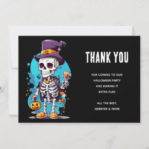 Grappig Halloween Skelet met Top Hat Bedankkaart
