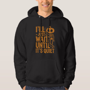 Grappig Halloween-skelet wachtend op stil ontwerp Hoodie