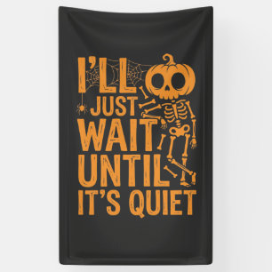 Grappig Halloween-skelet wachtend op stil ontwerp Spandoek