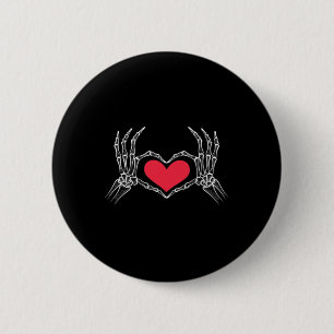 Grappig Halloween Skeleton Hand Heart Sign Love Re Ronde Button 5,7 Cm