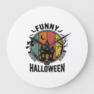 Grappig Halloween Spukhuis Vintage Vector Ontwerp Grote Klok