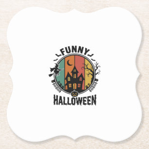 Grappig Halloween Spukhuis Vintage Vector Ontwerp Kartonnen Onderzetters