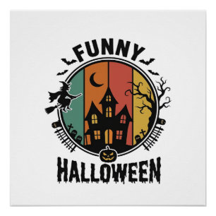 Grappig Halloween Spukhuis Vintage Vector Ontwerp Perfect Poster