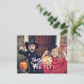 Grappig Halloween Vanavond vliegen we Trick or tre Briefkaart (Staand voorkant)